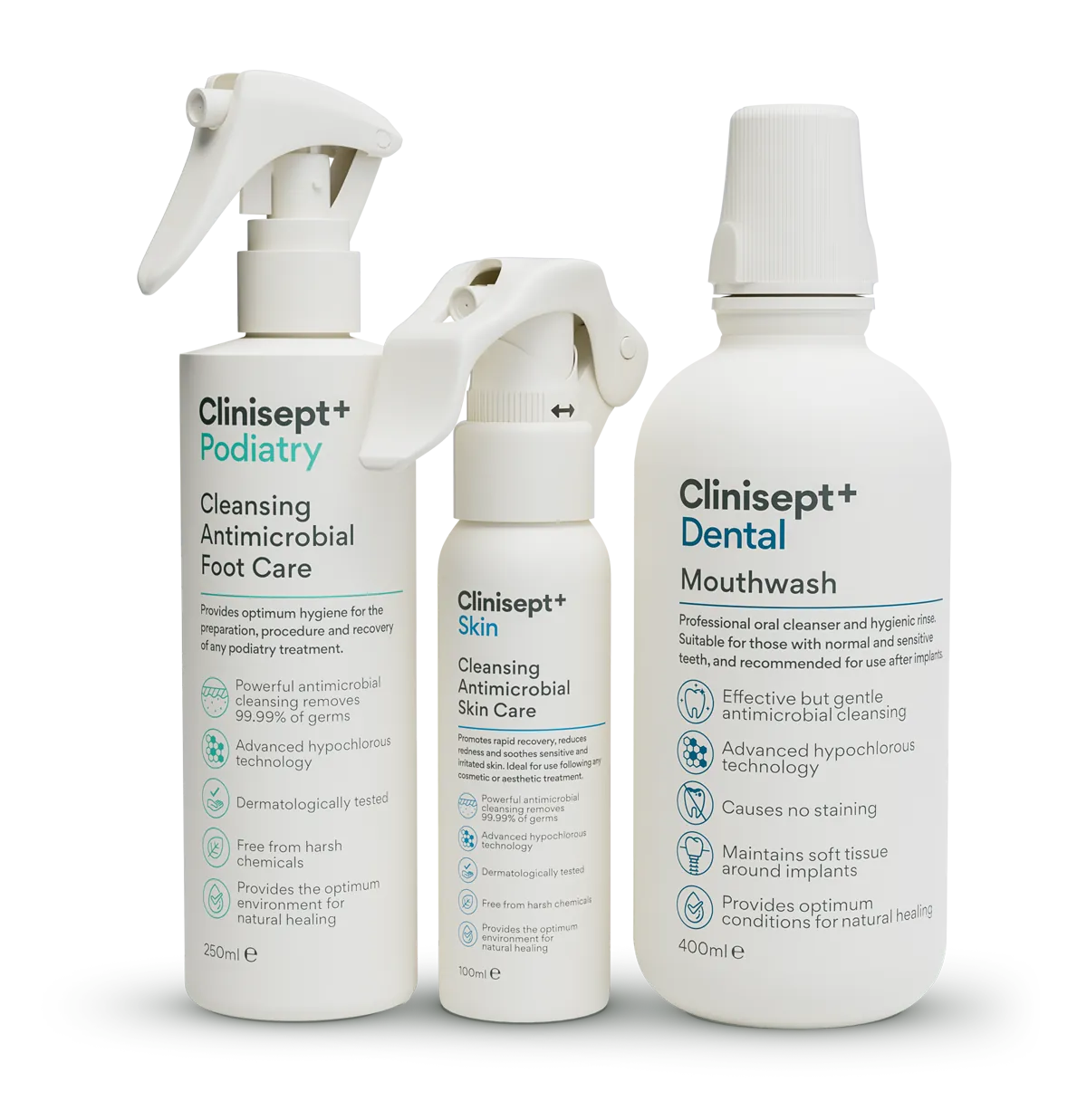 Clinisept+ Skin, Clinisept+ Dental и Clinisept+ Podiatry